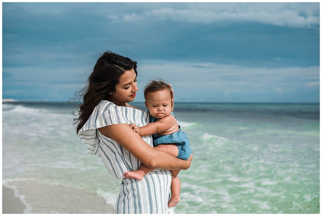 mother and baby at beach