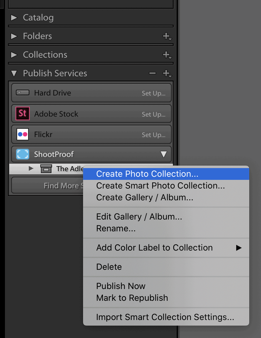 A screenshot of the ShootProof Lightroom Plugin. It's easy to upload your Lightroom Collections into a ShootProof gallery directly from Lightroom!