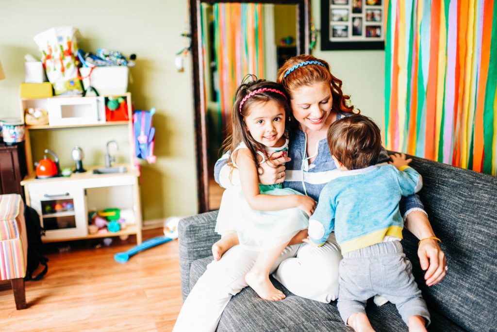 mother with two kids