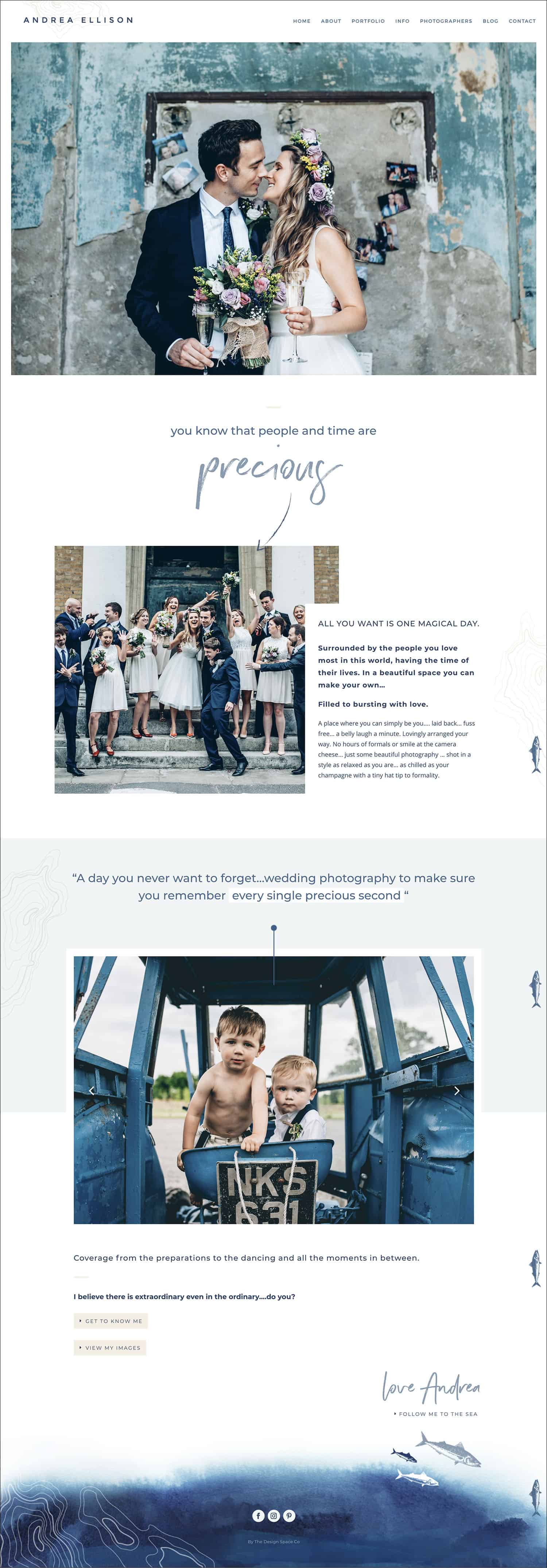 How To Make A Photography Website Your Dream Clients Can’t Resist: Andrea Ellison's homepage delivers a clear call to action path that leads visitors precisely where she wants them to go.