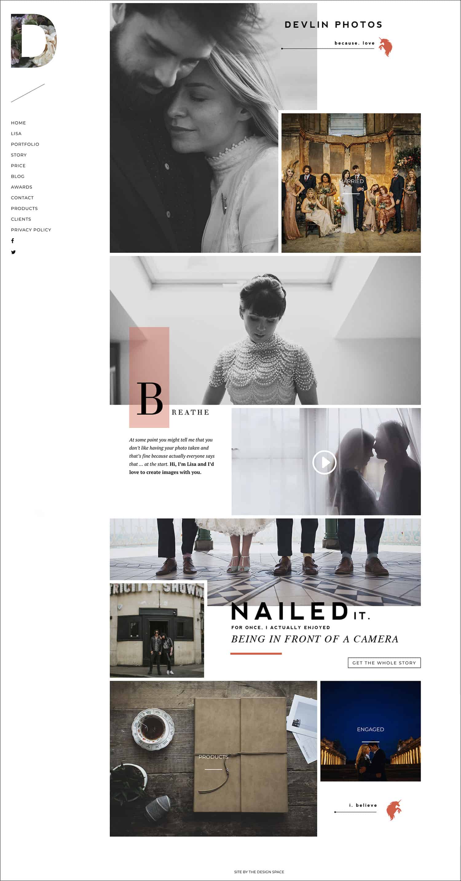 How To Make A Photography Website Your Dream Clients Can’t Resist: Lisa Devlin's homepage is playful and fun without being unprofessional or cluttered.