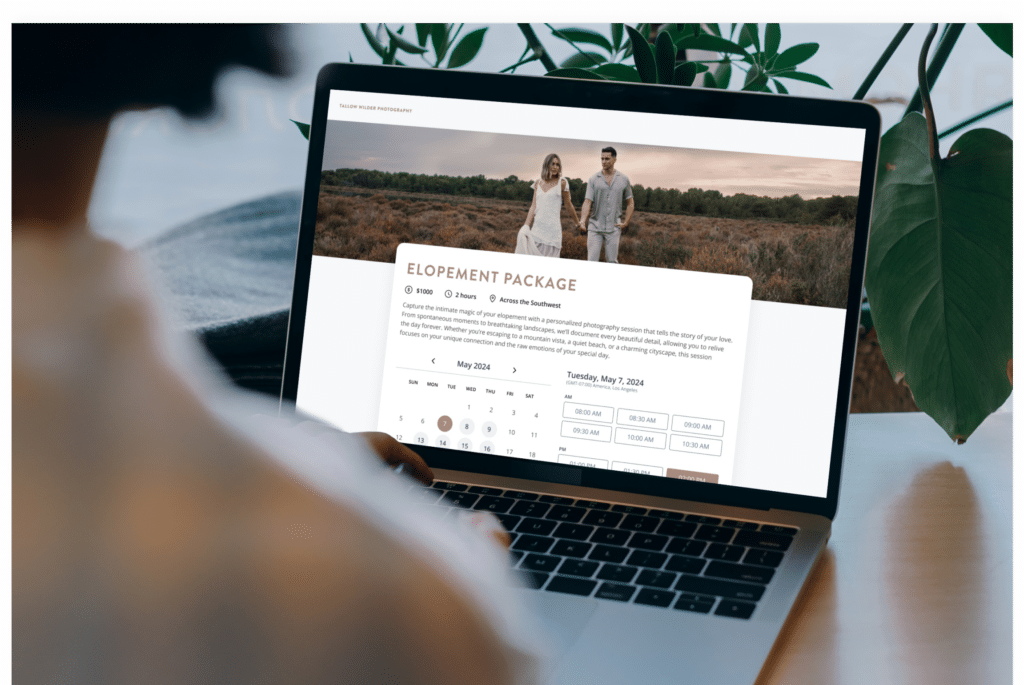 booking session page elopement