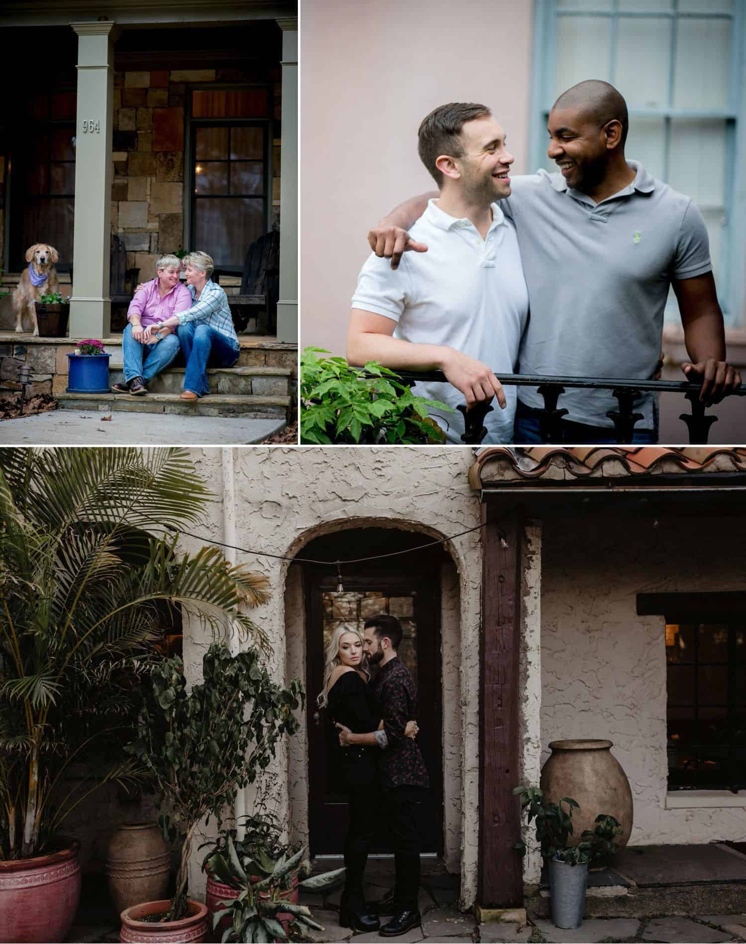 Photograph engaged couples in front of their home to commemorate their first home together