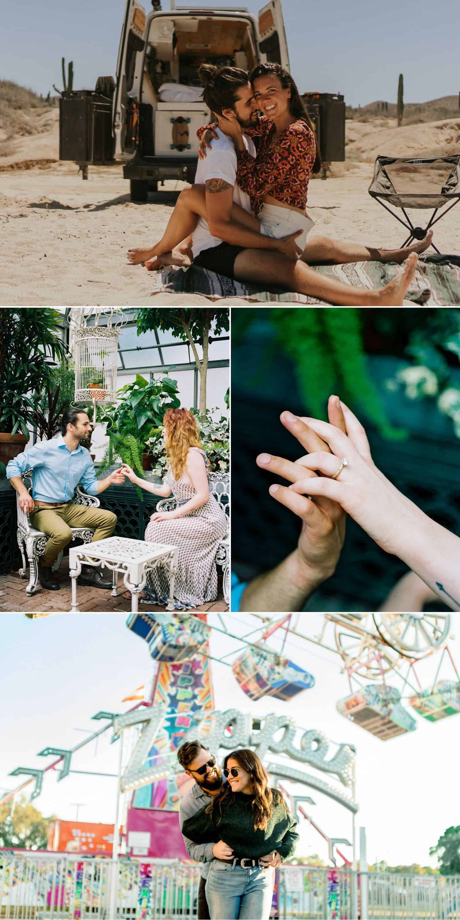 Use creative engagement photo poses and scenes to tell a story