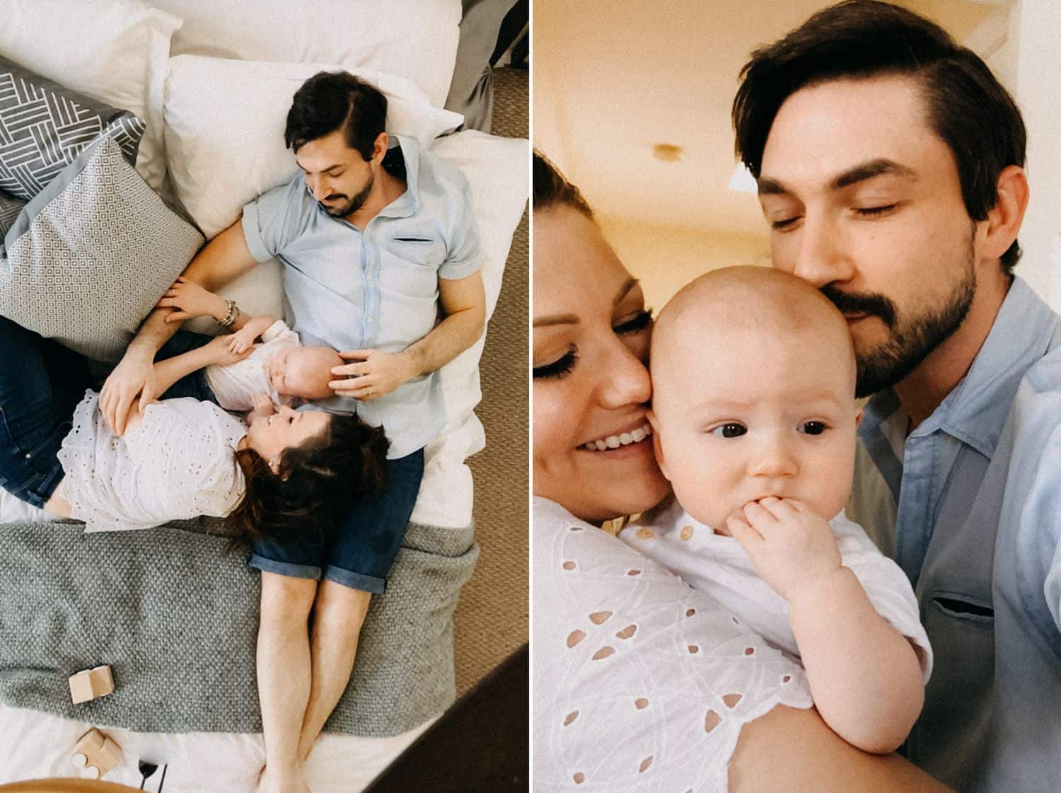 A couple poses with their baby for a series of FaceTime photos shot by Barbara O. Photography