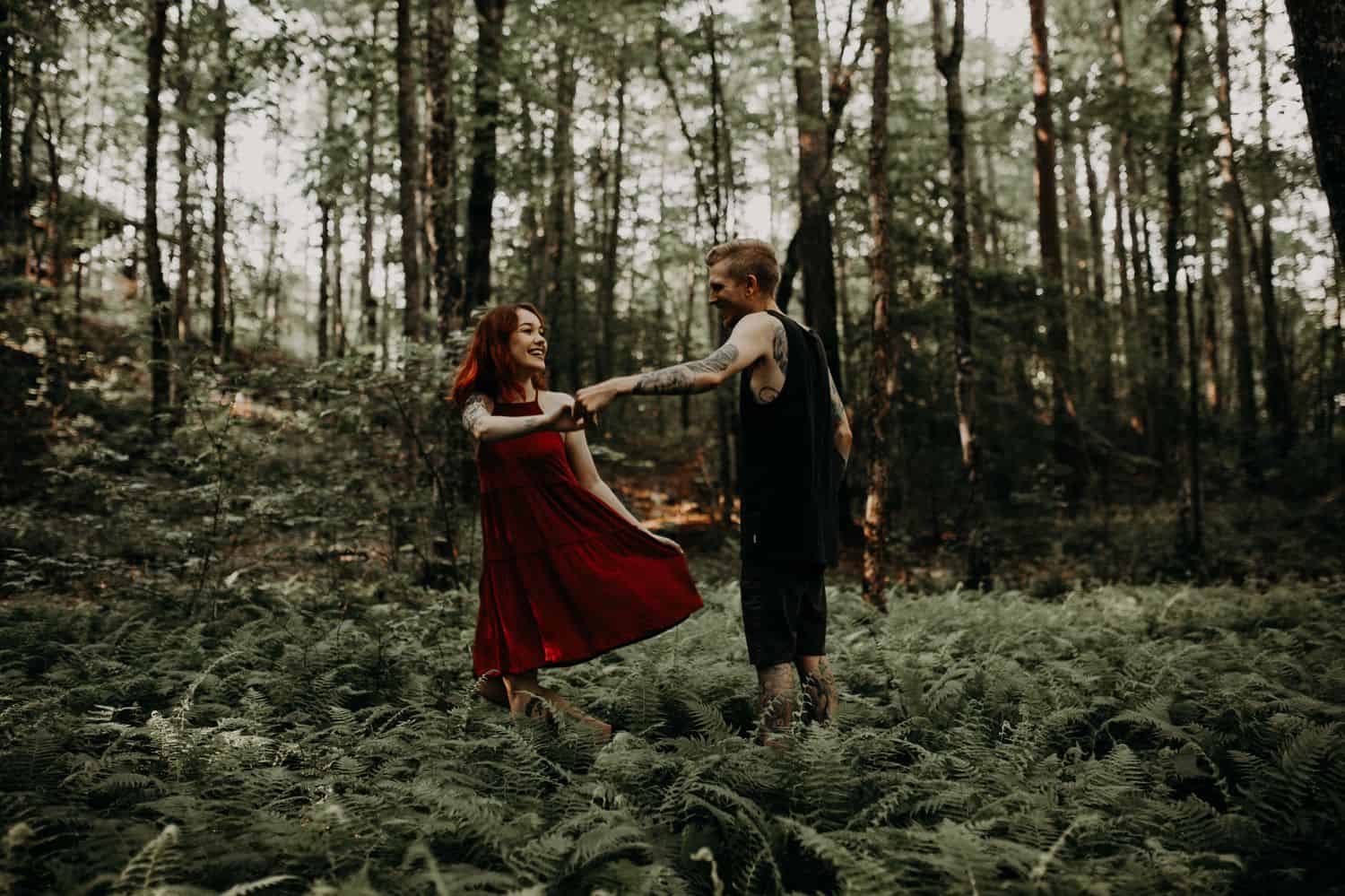 This Is the Boudoir Photography Shy Couples Need To See: Tattooed Couple Dances In the Ferns