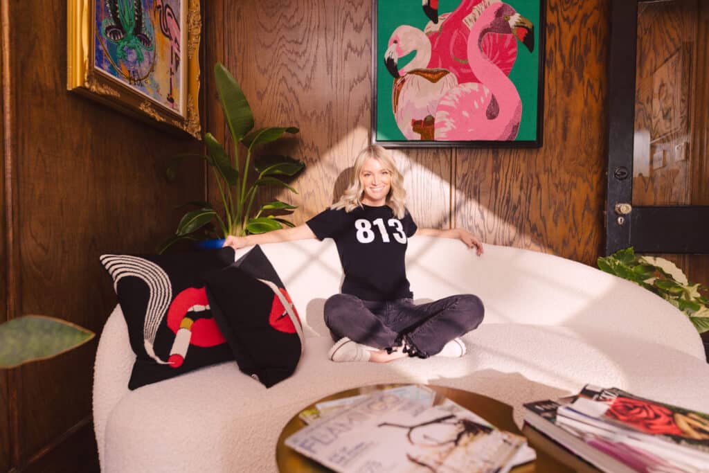 girl sitting on couch