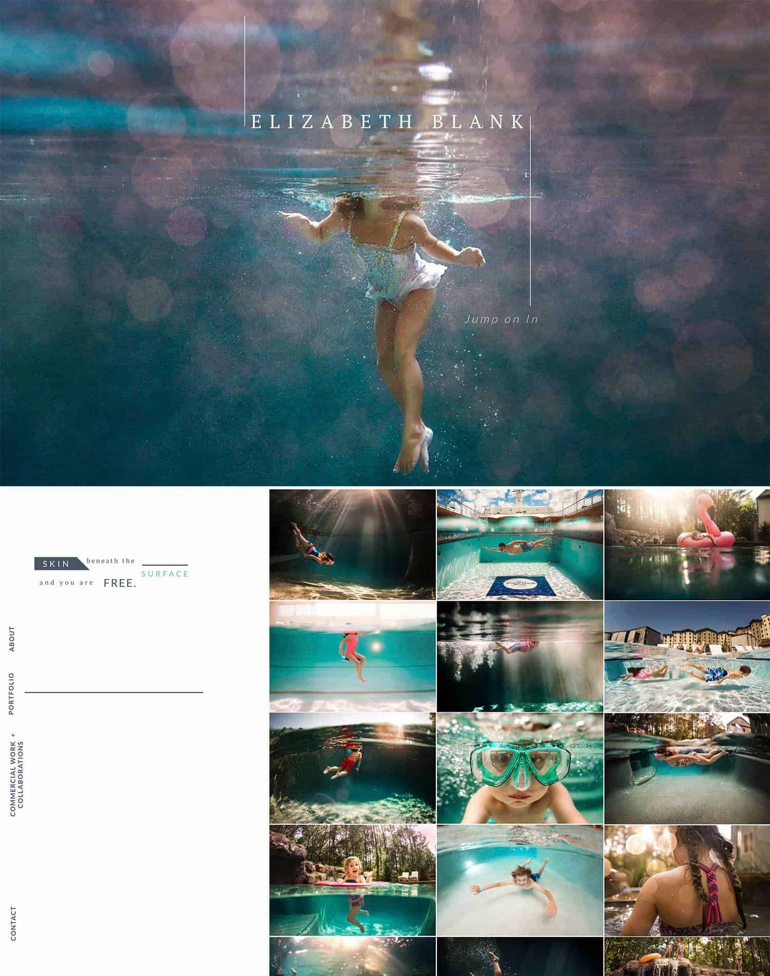 Screenshots of two pages from Elizabeth Blank's underwater photography website